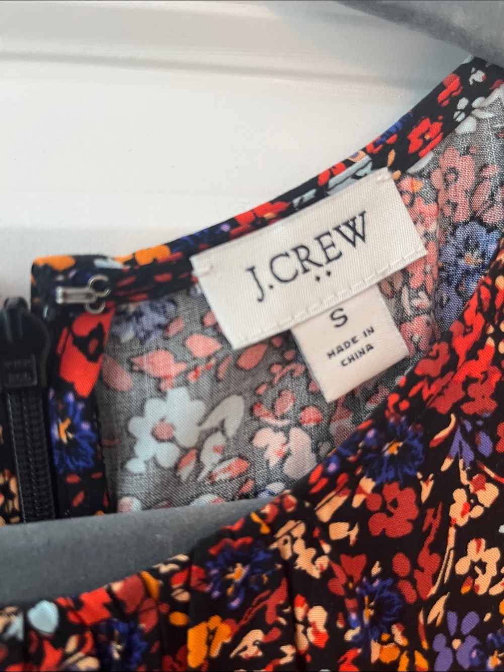 J. Crew Black Floral Tiered Dress with Red, Orange and Purple Accents - Picture 2 of 2